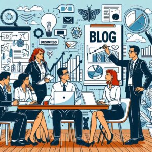 A business team brainstorming blog topics