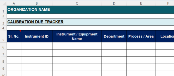 Calibration Due Tracker Excel Template for Equipment Control