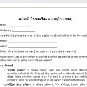Hindi Employee NDA template document preview हिंदी कर्मचारी NDA टेम्पलेट दस्तावेज़ का पूर्वावलोकन