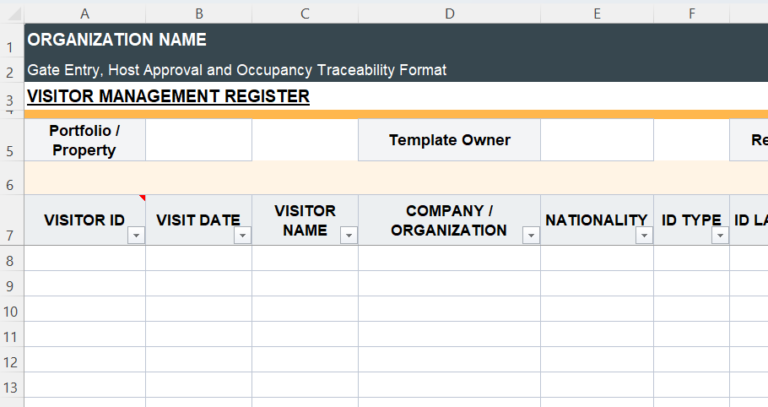 Visitor Management Register Excel Template in the Real Estate | IPROFAZ ...