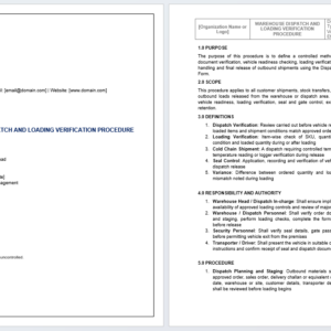 Warehouse Dispatch and Loading Verification Procedure Template for shipment release, vehicle checks, loading accuracy, seal control, and outbound warehouse SOP use
