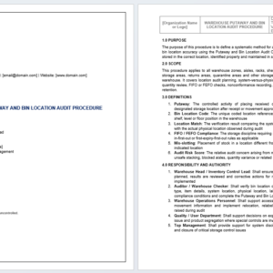 Warehouse Putaway and Bin Location Audit Procedure Template for location accuracy, stock storage checks, bin verification, and inventory control documentation