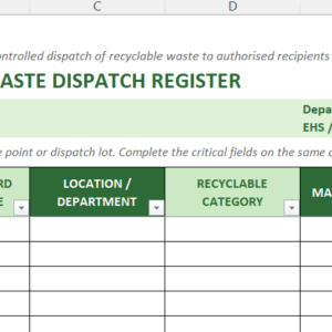 Preview of Recyclable Waste Dispatch Register Excel Template for recycler handover tracking