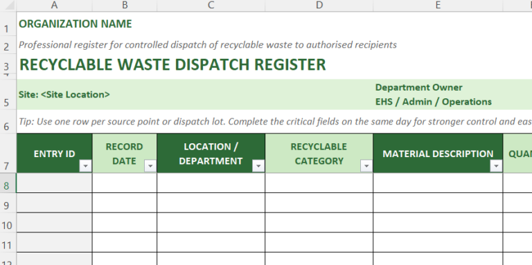 Recyclable Waste Dispatch Register Excel Template | IPROFAZ ...