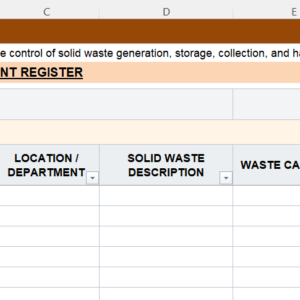 Preview of Solid Waste Management Register Excel Template for waste tracking and documentation