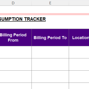 Preview of Monthly Electricity Consumption Tracker Excel Template for recording meter readings, utility bill units, bill amount, cost per kWh, status, and actions