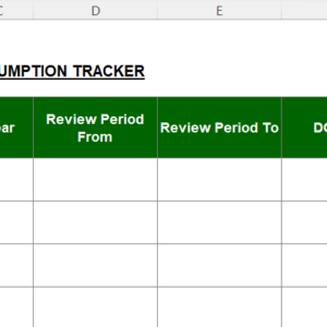 Preview of Monthly Fuel Consumption Tracker for Diesel Generator Excel Template for recording DG running hours, diesel stock, fuel consumed, cost, status, and actions