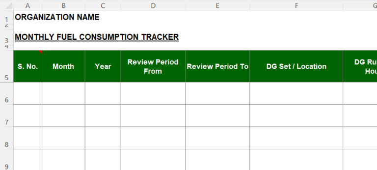 Monthly Fuel Consumption Tracker for Diesel Generator in Excel
