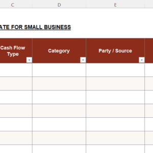 Cash Flow Forecast Template for Small Business in Excel with usage info, blank template, sample values, dropdown lists, and formula-based cash planning fields.
